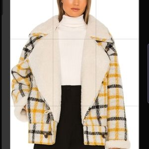 Eaves revolve Levi jacket yellow black white plaid fleece lining detail NWT Lg.